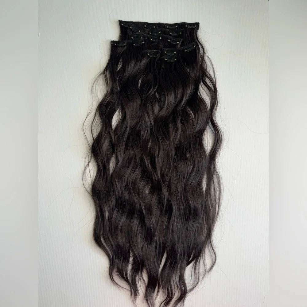 Dark Brown Clip in hair extensions 22 in Water Wave hair - Picture 3 of 14